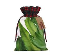 LHBWCVN Fresh banana leaves Christmas Drawstring Gift Bags with Tags, Buffalo Plaid Xmas Gift Bags Reusable Gift Wrapping Bag Christmas Fabric Goody Gift Sacks for Party Presents Decorations