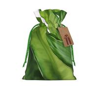 LHBWCVN Fresh banana leaves Christmas Drawstring Gift Bags with Tags, Xmas Gift Bags with Green Christmas Ribbon, Reusable Gift Wrapping Bag Fabric Goody Gift Sacks for Party Presents Decorations