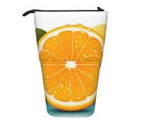 LHBWCVN Fresh Orange Fruit Cosmetics Bag Standing Pencil Case Telescopic Pencil Bag Portable Pencil Holder Cute Stand up Pencil Pouch for Women Men Travel Coin Pouch Purse
