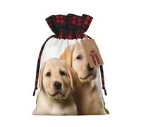 LHBWCVN Funny Labrador Puppy Dog Christmas Drawstring Gift Bags with Tags, Buffalo Plaid Xmas Gift Bags Reusable Gift Wrapping Bag Christmas Fabric Goody Gift Sacks for Party Presents Decorations