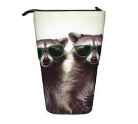 LHBWCVN Funny Raccoon Green Sunglasses Cosmetics Bag Standing Pencil Case Telescopic Pencil Bag Portable Pencil Holder Cute Stand up Pencil Pouch for Women Men Travel Coin Pouch Purse