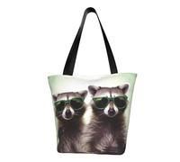 LHBWCVN Funny Raccoon Green Sunglasses Tote Bag for Women Top-Handle Purse Large Shoulder Hobo Bags Casual Handbags Aesthetic Shopping Bag Reusable Grocery Bag Zipper Work Bag Travel Beach Bag