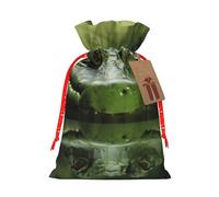 LHBWCVN Gator Christmas Gift Bags Green Drawstring Lurking with Tags Christmas Gift Bags with Red Christmas Ribbon Reusable Bag for Party Favor Wrapping
