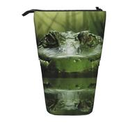 LHBWCVN Gator Lurking Green Cosmetics Bag Standing Pencil Case Telescopic Pencil Bag Portable Pencil Holder Cute Stand up Pencil Pouch for Women Men Travel Coin Pouch Purse