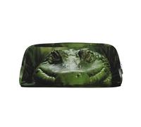 LHBWCVN Gator Lurking Green Pencil Case Large Capacity Pencil Pouch Aesthetic Pen Bag Leather Makeup Bag for Women Men Travel Toiletry Bags Zipper Cosmetic Bag Wide-open Coin Pouch Purse, Silver, One