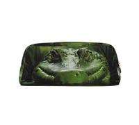 LHBWCVN Gator Lurking Green Pencil Case Large Capacity Pencil Pouch Aesthetic Pen Bag Leather Makeup Bag for Women Men Travel Toiletry Bags Zipper Cosmetic Bag Wide-open Coin Pouch Purse, Gold, One