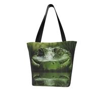 LHBWCVN Gator Lurking Green Tote Bag for Women Top-Handle Purse Large Shoulder Hobo Bags Casual Handbags Aesthetic Shopping Bag Reusable Grocery Bag Zipper Work Bag Travel Beach Bag