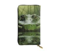 Lhbwcvn Gator Lurking Green Wallet For Women Men Clutch Rfid Blocking Leather Wallets Large Capacity Purse Credit Card Holder Money Case With Zipper Phone Holder Long Travel Purse, Black, One Size