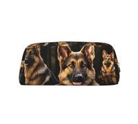 LHBWCVN German shepherd Pencil Case Large Capacity Pencil Pouch Aesthetic Pen Bag Leather Makeup Bag for Women Men Travel Toiletry Bags Zipper Cosmetic Bag Wide-open Coin Pouch Purse, Gold, One Size