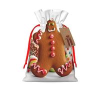 LHBWCVN Gingerbread Man Candy Christmas Drawstring Gift Bags with Tags, Xmas Gift Bags with Red Ribbon, Reusable Gift Wrapping Bag Fabric Goody Gift Sacks for Party Presents Decorations