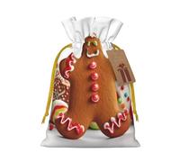 LHBWCVN Gingerbread Man Candy Christmas Drawstring Gift Bags with Tags, Xmas Gift Bags with Yellow Christmas Ribbon, Reusable Gift Wrapping Bag Fabric Goody Gift Sacks for Party Presents Decorations