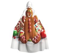 LHBWCVN Gingerbread Man Candy Halloween Cloak with Hood, Adult Long Cape | Hooded Cloak Cape, Unisex Cosplay Costume Party Robe, Lightweight, Halloween Witch Vampire Wizard Cape For Cosplay