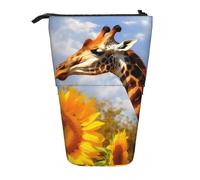 LHBWCVN Giraffe and sunflower Cosmetics Bag Standing Pencil Case Telescopic Pencil Bag Portable Pencil Holder Cute Stand up Pencil Pouch for Women Men Travel Coin Pouch Purse