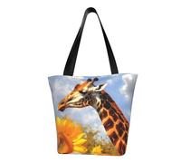 LHBWCVN Giraffe and sunflower Tote Bag for Women Top-Handle Purse Large Shoulder Hobo Bags Casual Handbags Aesthetic Shopping Bag Reusable Grocery Bag Zipper Work Bag Travel Beach Bag