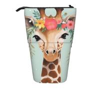 LHBWCVN Giraffe with Floral Cosmetics Bag Standing Pencil Case Telescopic Pencil Bag Portable Pencil Holder Cute Stand up Pencil Pouch for Women Men Travel Coin Pouch Purse