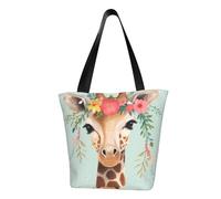 LHBWCVN Giraffe with Floral Tote Bag for Women Top-Handle Purse Large Shoulder Hobo Bags Casual Handbags Aesthetic Shopping Bag Reusable Grocery Bag Zipper Work Bag Travel Beach Bag