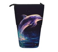 LHBWCVN glitter dolphin Cosmetics Bag Standing Pencil Case Telescopic Pencil Bag Portable Pencil Holder Cute Stand up Pencil Pouch for Women Men Travel Coin Pouch Purse