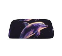 LHBWCVN glitter dolphin Pencil Case Large Capacity Pencil Pouch Aesthetic Pen Bag Leather Makeup Bag for Women Men Travel Toiletry Bags Zipper Cosmetic Bag Wide-open Coin Pouch Purse, Silver, One Size