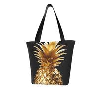 LHBWCVN Gold Pineapple Tote Bag for Women Top-Handle Purse Large Shoulder Hobo Bags Casual Handbags Aesthetic Shopping Bag Reusable Grocery Bag Zipper Work Bag Travel Beach Bag
