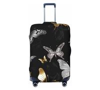 LHBWCVN Gold White Butterflies Black Luggage Cover for Suitcase Tsa Approved, Washable Suitcase Protector Fits 18-32 Inch Anti-scratch Suitcase Cover Carry on Luggage Sleeve Travel Baggage Cover,