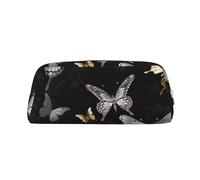 LHBWCVN Gold White Butterflies Black Pencil Case Large Capacity Pencil Pouch Aesthetic Pen Bag Leather Makeup Bag for Women Men Travel Toiletry Bags Zipper Cosmetic Bag Wide-open Coin Pouch Purse