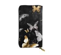 Lhbwcvn Gold White Butterflies Black Wallet For Women Men Clutch Rfid Blocking Leather Wallets Large Capacity Purse Credit Card Holder Money Case With Zipper Phone Holder Long Travel Purse, Black, One