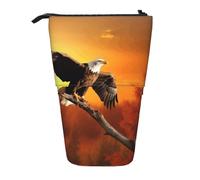 LHBWCVN Golden Sunset Bald Eagle Cosmetics Bag Standing Pencil Case Telescopic Pencil Bag Portable Pencil Holder Cute Stand up Pencil Pouch for Women Men Travel Coin Pouch Purse