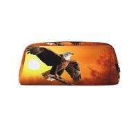 LHBWCVN Golden Sunset Bald Eagle Pencil Case Large Capacity Pencil Pouch Aesthetic Pen Bag Leather Makeup Bag for Women Men Travel Toiletry Bags Zipper Cosmetic Bag Wide-open Coin Pouch Purse, Gold