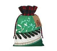 LHBWCVN Green and white piano keys Christmas Drawstring Gift Bags with Tags, Buffalo Plaid Xmas Gift Bags Reusable Gift Wrapping Bag Christmas Fabric Goody Gift Sacks for Party Presents Decorations
