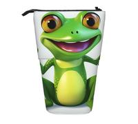 LHBWCVN Green Frog Cosmetics Bag Standing Pencil Case Telescopic Pencil Bag Portable Pencil Holder Cute Stand up Pencil Pouch for Women Men Travel Coin Pouch Purse