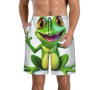 LHBWCVN Green Frog Men's Casual Shorts Drawstring Summer Beach Shorts with Pockets Quick Dry Swim Trunks