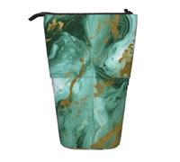 LHBWCVN Green Gold Marble Cosmetics Bag Standing Pencil Case Telescopic Pencil Bag Portable Pencil Holder Cute Stand up Pencil Pouch for Women Men Travel Coin Pouch Purse
