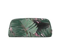 LHBWCVN Green Palm Tree Leaves Pencil Case Large Capacity Pencil Pouch Aesthetic Pen Bag Leather Makeup Bag for Women Men Travel Toiletry Bags Zipper Cosmetic Bag Wide-open Coin Pouch Purse, Silver