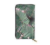 Lhbwcvn Green Palm Tree Leaves Wallet For Women Men Clutch Rfid Blocking Leather Wallets Large Capacity Purse Credit Card Holder Money Case With Zipper Phone Holder Long Travel Purse, Black, One Size