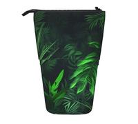 LHBWCVN Green Tropical Jungle Plant Cosmetics Bag Standing Pencil Case Telescopic Pencil Bag Portable Pencil Holder Cute Stand up Pencil Pouch for Women Men Travel Coin Pouch Purse