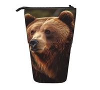 LHBWCVN Grizzly Bear Cosmetics Bag Standing Pencil Case Telescopic Pencil Bag Portable Pencil Holder Cute Stand up Pencil Pouch for Women Men Travel Coin Pouch Purse