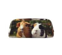 LHBWCVN Guinea Pigs Funny Pencil Case Large Capacity Pencil Pouch Aesthetic Pen Bag Leather Makeup Bag for Women Men Travel Toiletry Bags Zipper Cosmetic Bag Wide-open Coin Pouch Purse, Silver, One
