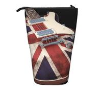 LHBWCVN Guitar British Flag Cosmetics Bag Standing Pencil Case Telescopic Pencil Bag Portable Pencil Holder Cute Stand up Pencil Pouch for Women Men Travel Coin Pouch Purse