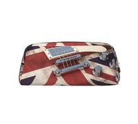 LHBWCVN Guitar British Flag Pencil Case Large Capacity Pencil Pouch Aesthetic Pen Bag Leather Makeup Bag for Women Men Travel Toiletry Bags Zipper Cosmetic Bag Wide-open Coin Pouch Purse, Silver, One
