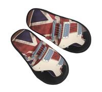 LHBWCVN Guitar British Flag Slipper Fuzzy Memory Foam House Slippers for Women Men Slip-on Warm Plush Trendy Bedroom Slippers Casual Indoor Outdoor House Shoes, Black, L