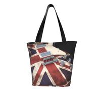 LHBWCVN Guitar British Flag Tote Bag for Women Top-Handle Purse Large Shoulder Hobo Bags Casual Handbags Aesthetic Shopping Bag Reusable Grocery Bag Zipper Work Bag Travel Beach Bag