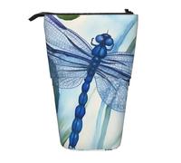 LHBWCVN Hand painted blue dragonfly Cosmetics Bag Standing Pencil Case Telescopic Pencil Bag Portable Pencil Holder Cute Stand up Pencil Pouch for Women Men Travel Coin Pouch Purse