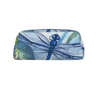 LHBWCVN Hand painted blue dragonfly Pencil Case Large Capacity Pencil Pouch Aesthetic Pen Bag Leather Makeup Bag for Women Men Travel Toiletry Bags Zipper Cosmetic Bag Wide-open Coin Pouch Purse