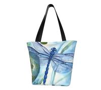 LHBWCVN Hand painted blue dragonfly Tote Bag for Women Top-Handle Purse Large Shoulder Hobo Bags Casual Handbags Aesthetic Shopping Bag Reusable Grocery Bag Zipper Work Bag Travel Beach Bag