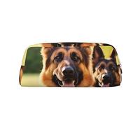 LHBWCVN Happy german shepherd Pencil Case Large Capacity Pencil Pouch Aesthetic Pen Bag Leather Makeup Bag for Women Men Travel Toiletry Bags Zipper Cosmetic Bag Wide-open Coin Pouch Purse, Gold, One