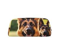 LHBWCVN Happy german shepherd Pencil Case Large Capacity Pencil Pouch Aesthetic Pen Bag Leather Makeup Bag for Women Men Travel Toiletry Bags Zipper Cosmetic Bag Wide-open Coin Pouch Purse, Silver