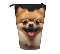 LHBWCVN Happy short-haired pomeranian Cosmetics Bag Standing Pencil Case Telescopic Pencil Bag Portable Pencil Holder Cute Stand up Pencil Pouch for Women Men Travel Coin Pouch Purse