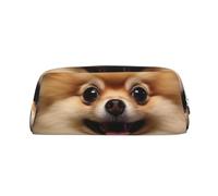LHBWCVN Happy short-haired pomeranian Pencil Case Large Capacity Pencil Pouch Aesthetic Pen Bag Leather Makeup Bag for Women Men Travel Toiletry Bags Zipper Cosmetic Bag Wide-open Coin Pouch Purse
