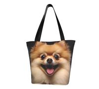 LHBWCVN Happy short-haired pomeranian Tote Bag for Women Top-Handle Purse Large Shoulder Hobo Bags Casual Handbags Aesthetic Shopping Bag Reusable Grocery Bag Zipper Work Bag Travel Beach Bag