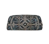 LHBWCVN helm of awe Pencil Case Large Capacity Pencil Pouch Aesthetic Pen Bag Leather Makeup Bag for Women Men Travel Toiletry Bags Zipper Cosmetic Bag Wide-open Coin Pouch Purse, Gold, One size